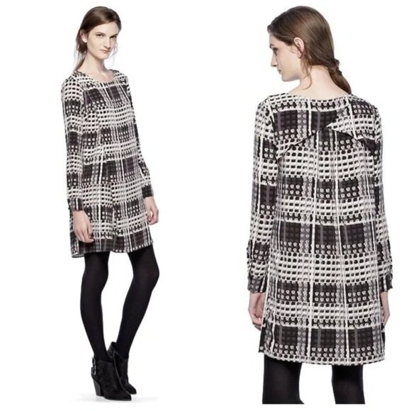 3/$25 Thakoon Design Nation Geometric Print Shift Dress S Long Sleeves  Black - Picture 1 of 11